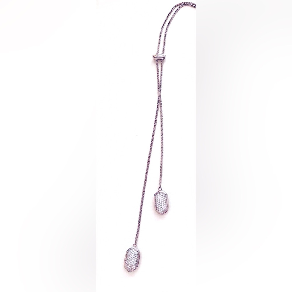 Silver & Crystal Pave drop Lariat Necklace